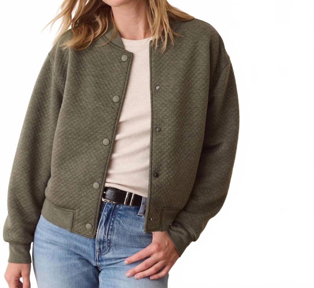 NEW MARINE LAYER corbet quilted bomber in olive heather